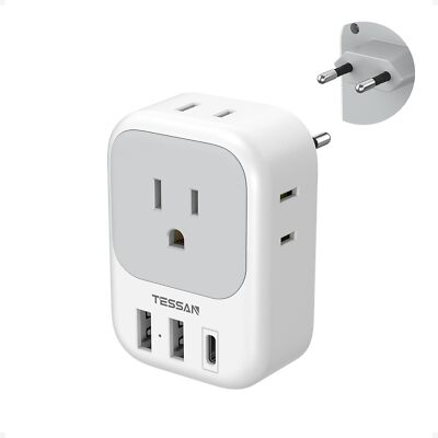#ad #ad European Travel Plug Adapter with 4 AC Outlets 3 USB Ports Type C for US to EU $14.39