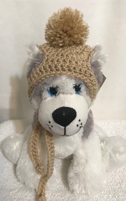 Dog Hat PomPom Pet Hat Knitted Crocheted Dog Hat SMALL MEDIUM - Buff