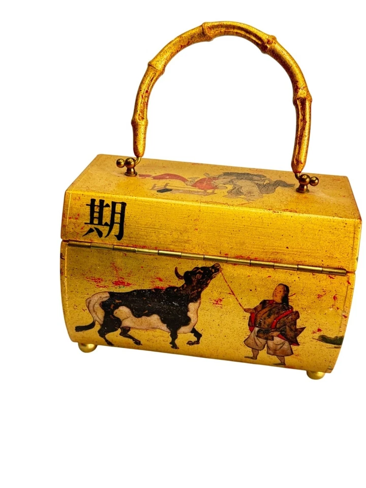 Cartera Carolyn Dauner 1975 W vintage hecha a mano con mango de bambú inspirado en Asia Foto 3 de 4