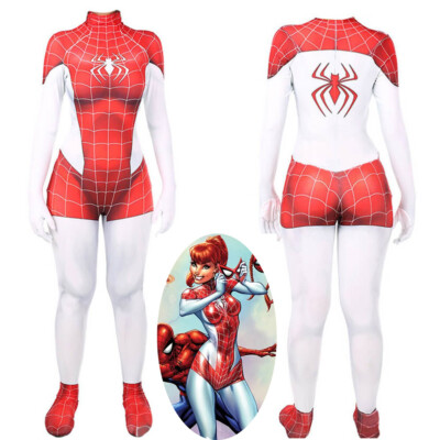 Spider-Man Mary Jane Spider Girl Costume Cosplay Jumpsuit For Kids Adult