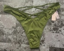 NWT VICTORIA'S SECRET GREEN SATIN SMOOTH STRAPPY BACK HIGH LEG THONG PANTIES