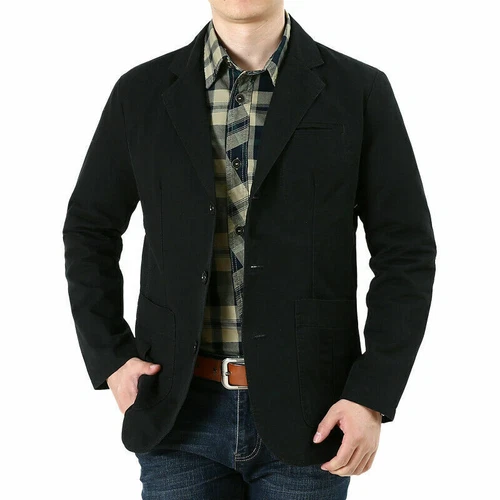 Herren Freizeit Blazer Langarm Jacke Gewaschen Baumwolle Blazer Anzüge Mantel XS-XXL - Bild 18 von 28