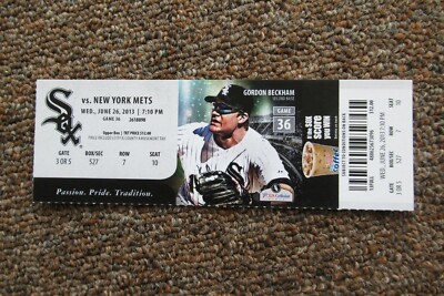 CHICAGO WHITE SOX VS NEW YORK METS 6/26/2013 FULL TICKET ~ GORDON BECKHAM