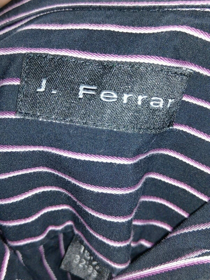 J. Ferrar Men's Button-Up Shirt Long Sleeve Striped Black Purple Size 15.5 32-33 - Image 4 of 4