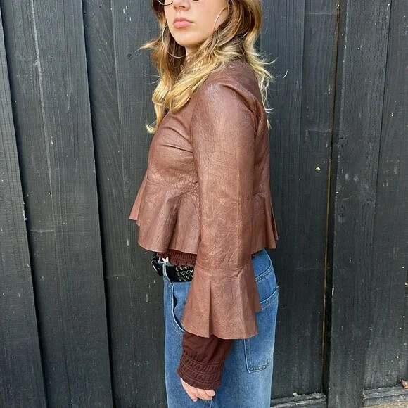 BCBGeneration medium brown leather cropped bell s… - image 3