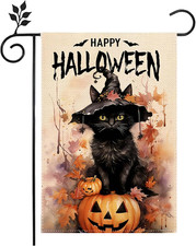 Halloween Cat Garden Flag 12x18 Inch, Double Sided Pumpkin Holiday Flag