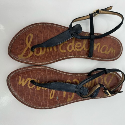 Sam Edelman Gigi Flat Black T-Strap Sandals Sz 8.5 Vacation Resort Summer Travel - Picture 3 of 8