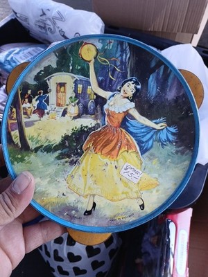 Vintage Retro Chad Valley Dancing Gypsy Girl Tin Tambourine Made In England