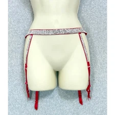 Victorias Secret Very Sexy Rhinestone Garter Belt Size M/L Red Bling Boudoir