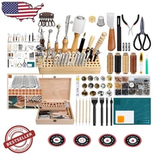 458pc Leathercraft Tool Set - Deluxe Kit with Stamps, Swivel Knife, Tool Holder