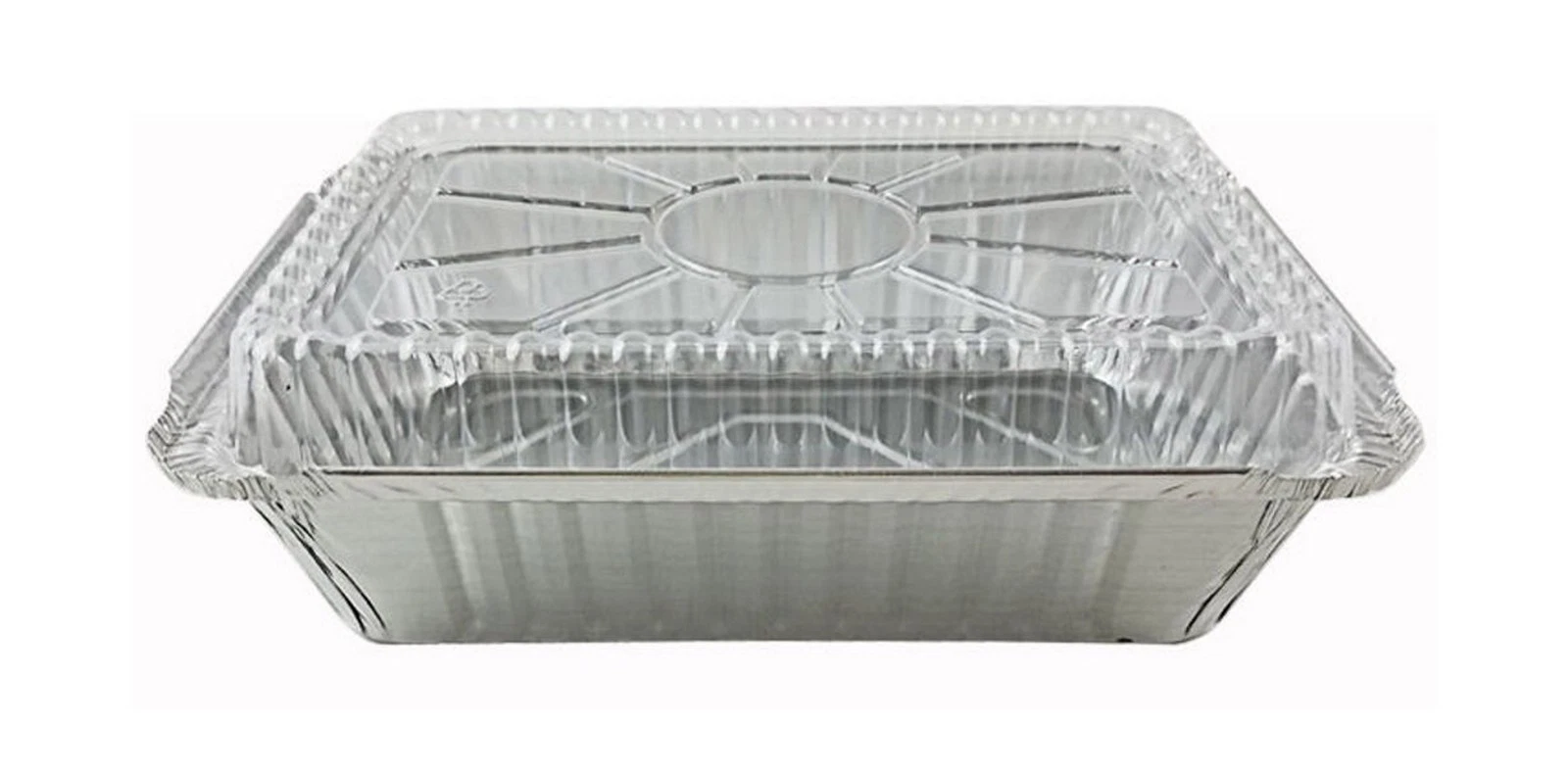 PACTOGO 2 1/4 lb. Oblong Deep Aluminum Foil Take-Out Pan with Clear Plastic D...