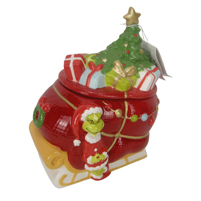 Hallmark Dr Seuss How the Grinch Stole Talking Lid Christmas Cookie Jar Sound