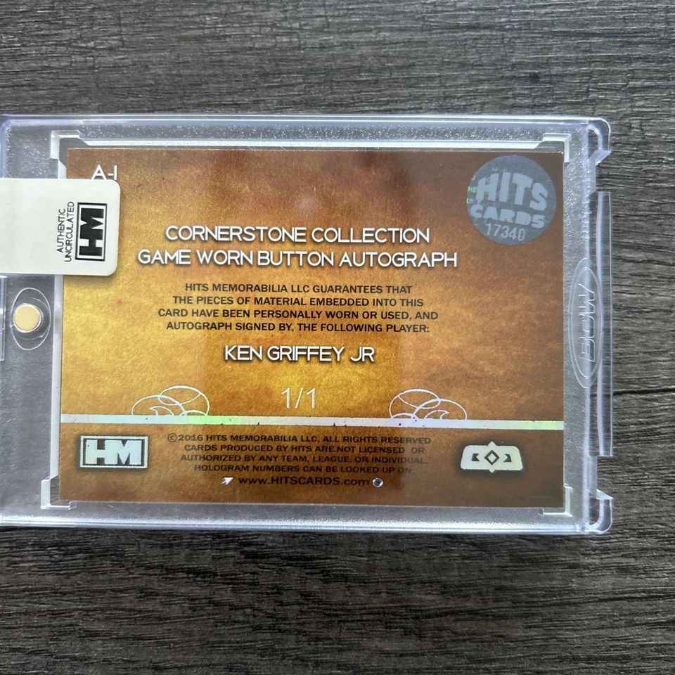 2016 Hits Memorabilia Jogo Usado Botão Autógrafo Ken Griffesy Jr 1/1! Cartão personalizado - Imagem 4 de 4