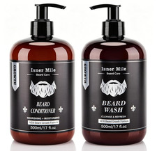 Beard Wash and Conditioner Set 17 Oz New Formula with Biotin Argan Jojoba Oils