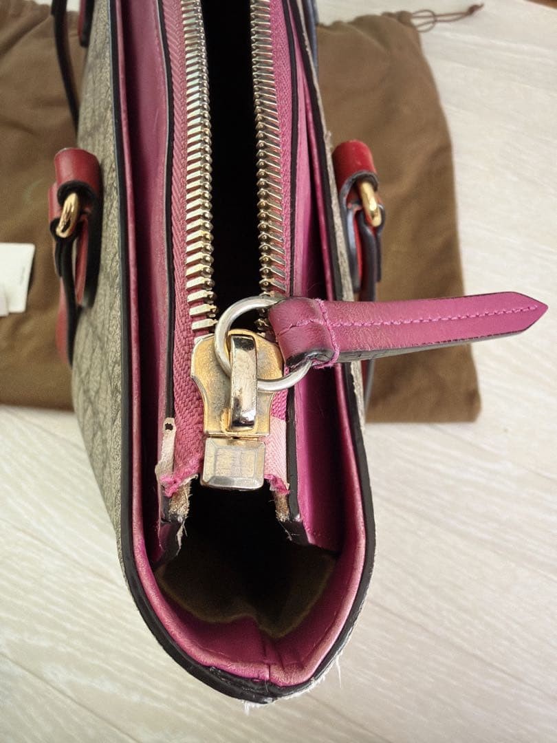 GUCCI GG Pattern Tote Bag Leather Pink Red Authentic Used Excellent Condition thumbnail 9