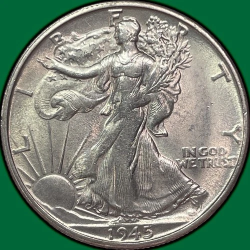 1945-S Walking Liberty Half Dollar Uncirculated UNC Coin, Weakly Struck #33428