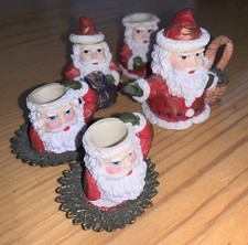 Miniature Christmas Santa Claus Tea Set Vintage Holiday Resin Set