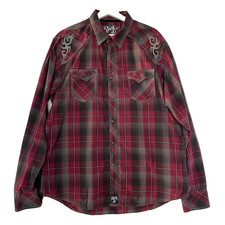 Wrangler Rock 47 Mens Shirt XL Western Pearl Snap Red Black Plaid Rodeo Cowboy