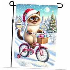 Christmas Garden Flag 12x18 Inch Merry Yard Flag Double Sided Christmas Cat
