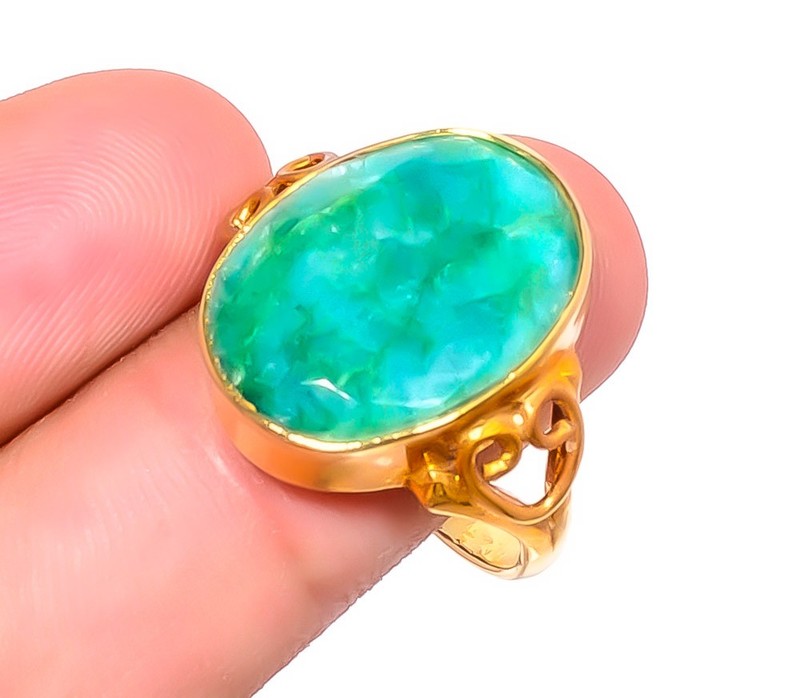 Emerald (Lab-Created) 18k Yellow Gold Plated Ring s.10.5 R7623-306