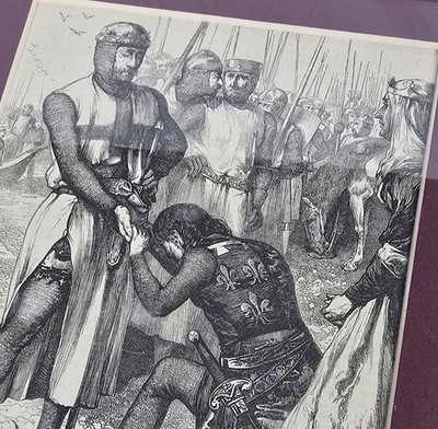 Antique 19th Century Medieval Knighting Ceremony Engraving Framed