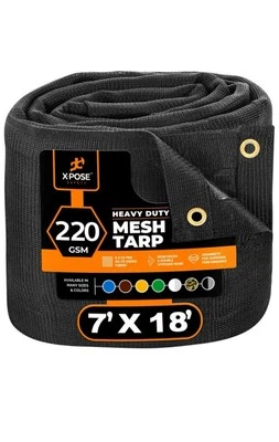 Xpose Safety Heavy Duty Mesh Tarp, 7’ x 18’ Multipurpose Black Protective Cover