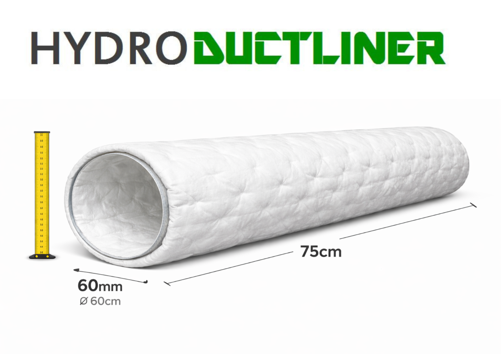 2x Hydro Duct Liner 60mm Waterproof Thermal HVAC Air, Vent Duct Insulation 75cm