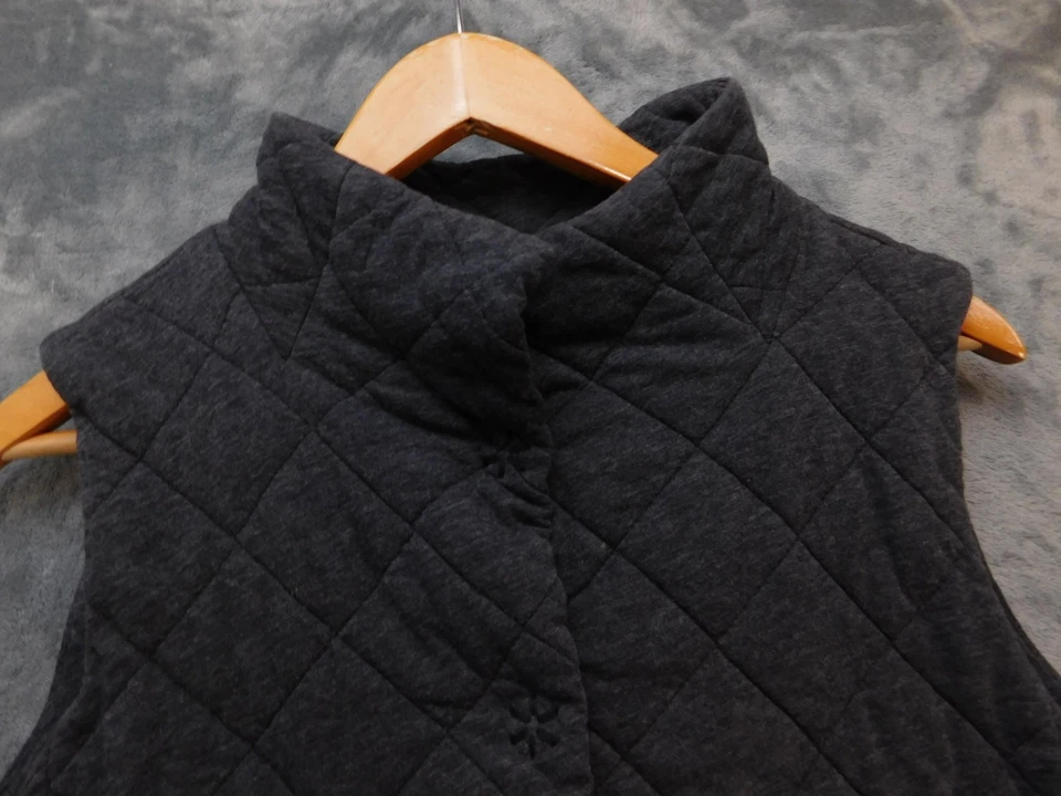 Chaleco Eileen Fisher Mujer Gris Medio Acolchado Sin Mangas Algodón Puffer Cuello Alto Foto 2 de 4