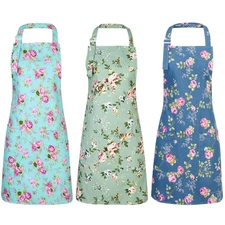3 Pack Floral Aprons for Women, Adjustable Kitchen Aprons with 2 Pockets Vint...