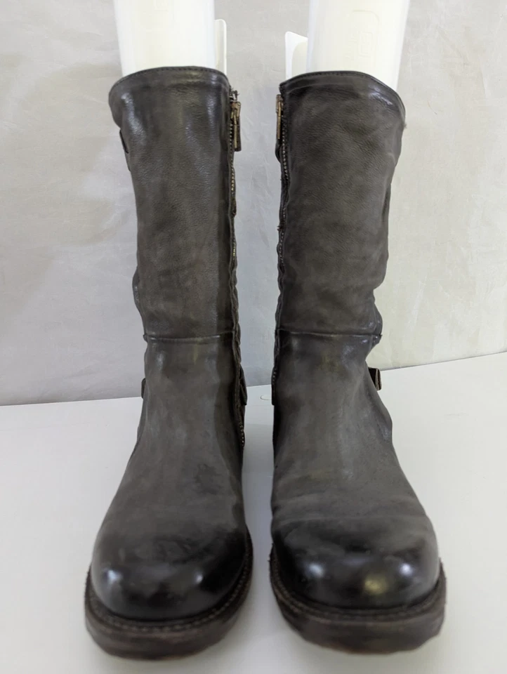 AS 98 Airstep Italian Zipper Boho Biker Boots 38 Smoke/Fumo Dk Gray Original Box - Image 2 of 4