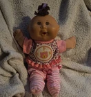 Cabbage Patch Kids Baby Doll, Brown Curly Hair, Pink Outfit, Signed Body