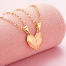 Heart Magnet Necklace Set for Couple - Gold w/ Gold, Great Gift, Anniversary