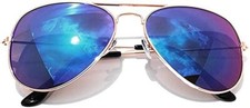 AVIATOR GOLD METAL FRAME BLUE MIRROR LENS SUNGLASSES MEN UVB PROTECTION FROM SUN