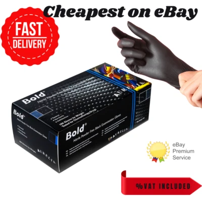 AURELIA BOLD GLOVES STRONG DISPOSABLE BLACK NITRILE GLOVES ALL SIZES