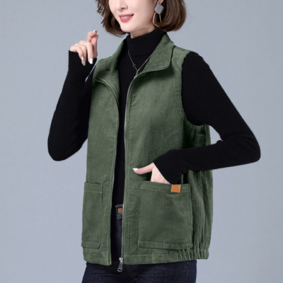 Damen Kord Weste Revers Reißverschluss Weste Ärmellos Jacke Strickjacke Freizeit