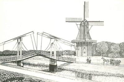 Postcard Maggie LaNoue Artist Rendering Windmill DeZwaan, Holland, Michigan