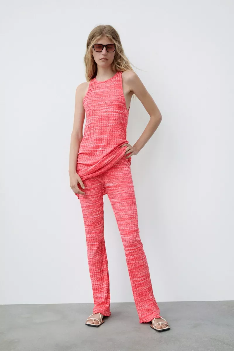 Zara Rib Texture Pink Pull On Pants Size L