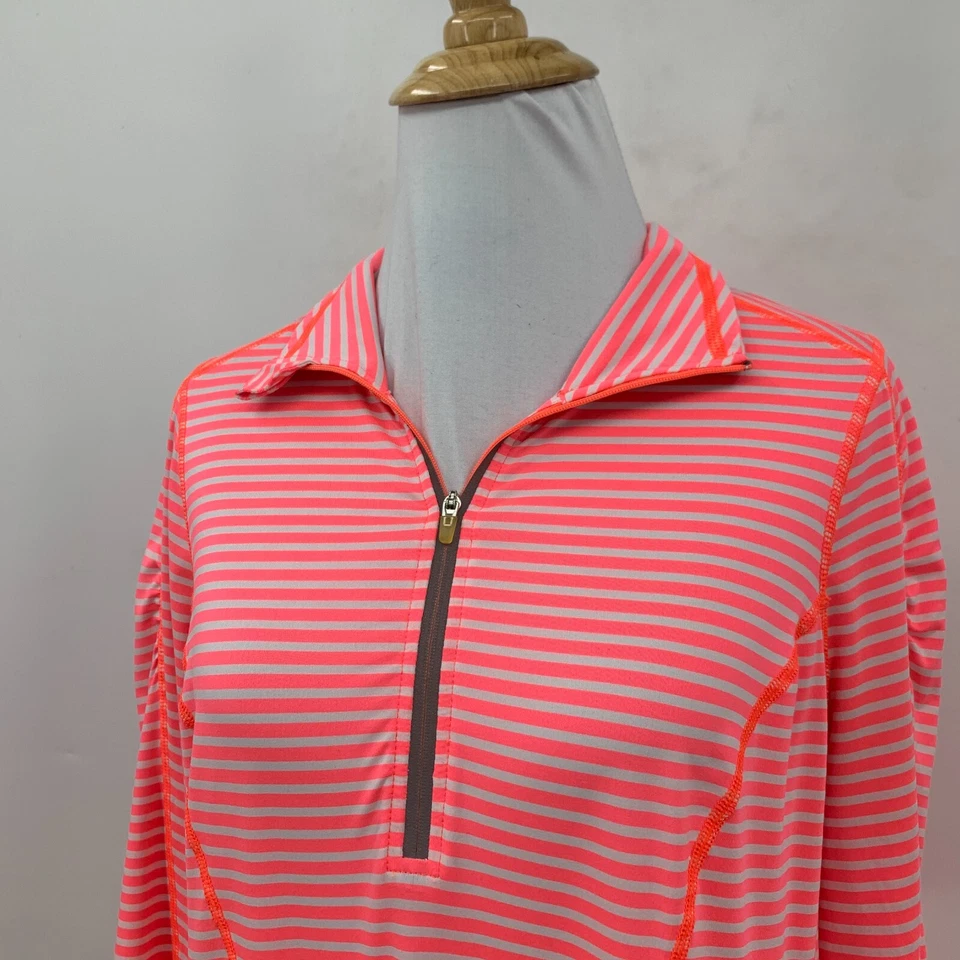 Camisa Zella Manga Larga Mujer M Mediana Rosa Neón Rayas Pulgares Correr Foto 4 de 4