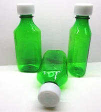 10 LOT Prescription Medicine GREENPlastic Graduated Oval Bottles/Caps 4 OZ Size 