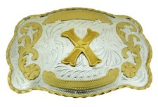 Initial X Letter x Belt Buckle New Men Cowboy Western Really Rodeo Gold Metal