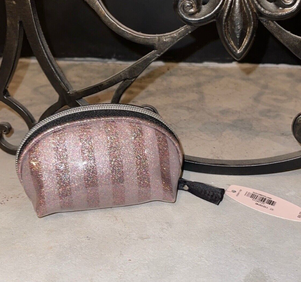 Victoria’s Secret Small Change Purse Striped Silver Glitter  NWT