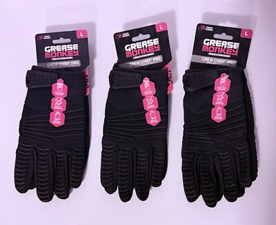 Grease Monkey Crew Chief Pro Gloves Touchscreen, Black Size Large 3 Pack