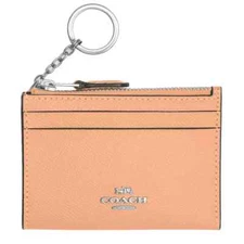 Coach Mini Skinny Id Case Crossgrain Leather in Faded Blush Orange 88250 NWT $88