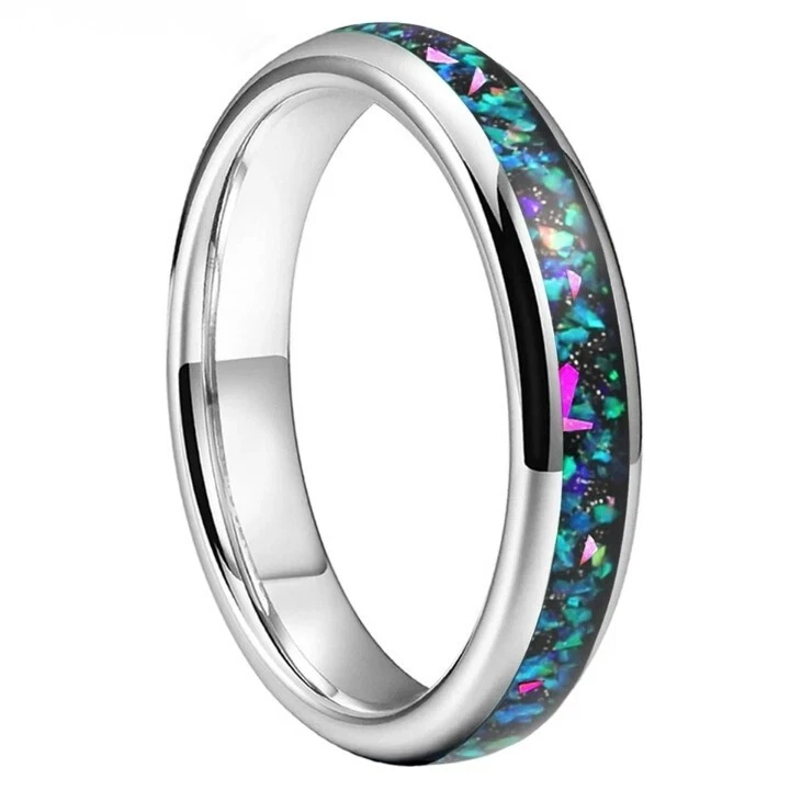 Anillo de carburo de tungsteno ópalo galaxia de 4 mm para hombres y mujeres ajuste cómodo Foto 4 de 4