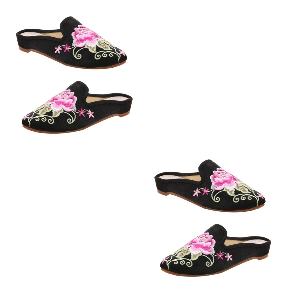 2 Pairs Pointed Toe Embroidered Slippers Women's Womens Pumps On Mule