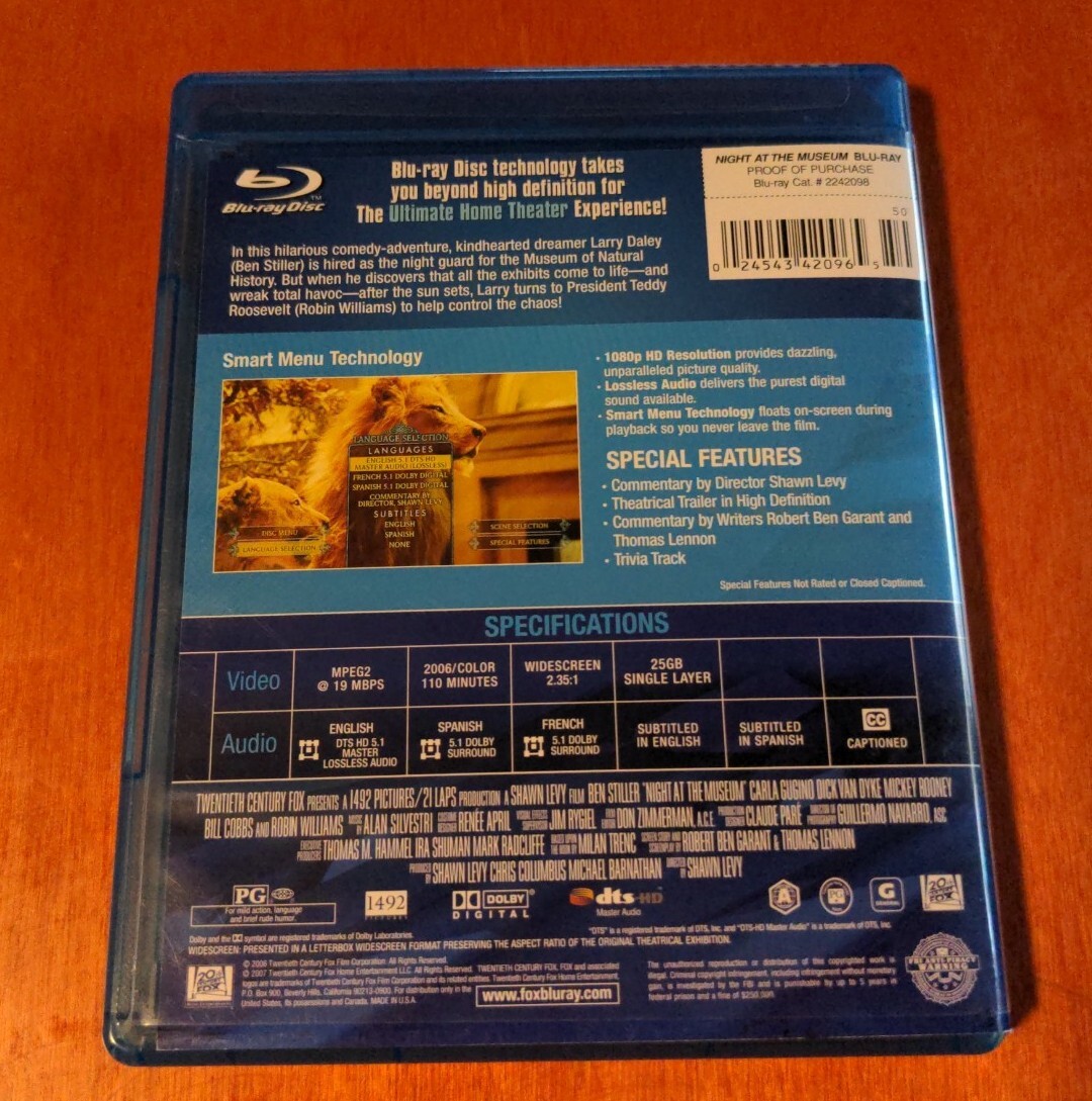 Night at the Museum blu-ray Ben Stiller Dick Van Dyke Robin