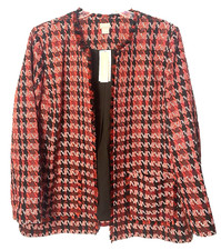 Chicos Tweed Open-Front Jacket Houndstooth Red Black Sz 4 XL NWT - MSRP 159