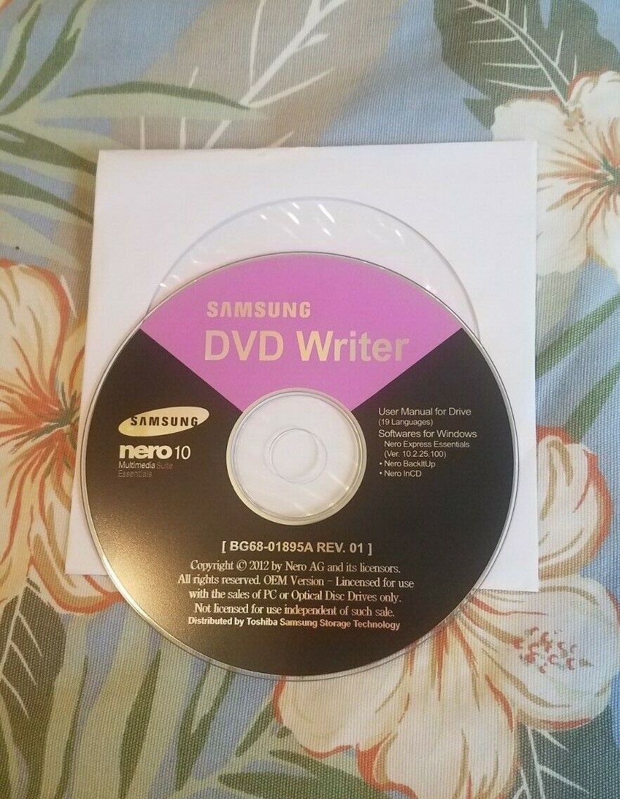 Samsung DVD Writer Drivers Softwares Nero 10 BG68-01895A REV. 01