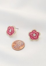 Rose Flower Stud Earrings for Women  Gold Plated Cubic Zirconia Rose Flower