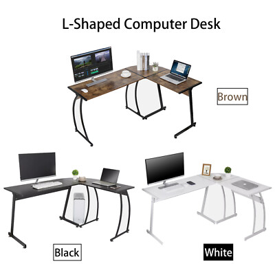 White/Brown/Black L-Shaped Desk Computer Gaming Table Study Desk Home Office 